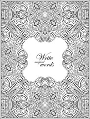 Obraz premium Ornamental pattern with decorative frame for text. Anti stress coloring book for adult. Outline drawing coloring page.