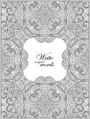 Ornamental pattern with decorative frame for text. Anti stress coloring book for adult. Outline drawing coloring page.