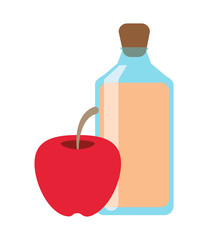 flat design juice bottle and apple  icon vector illustration