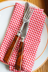 Table setting on the old wooden table