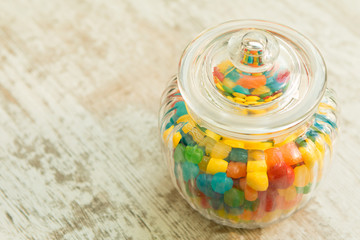 Glass bowl full of jelly beans