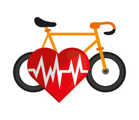 flat design bike and heart cardiogram icon vector illustration
