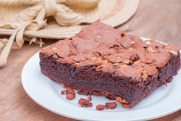 Brownie Cake on a wooden floor