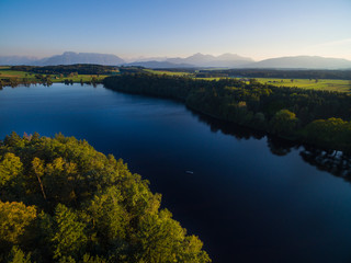 Obraz premium Aerial: Sunset at lake Abtsee, Bavaria