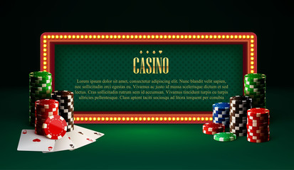 casino chips lamp vintage banner and cards