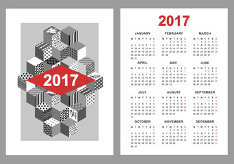 Calendar 2017 on white background. Vector illustration.
