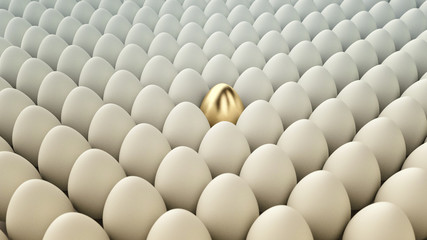 Conceptual Illustration. Golden egg among regular eggs.