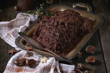 Homemade christmas chocolate yule log