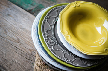 Table setting on the old wooden table