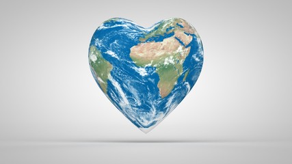 Professional render of planet earth in the shape of a heart.