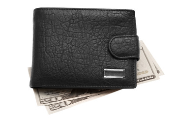 black leather wallet with money