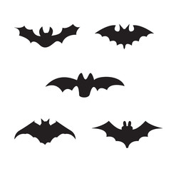 Halloween black silhouettes of bats, vector elements