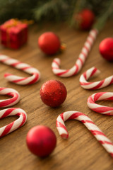 Candy canes with Christmas balls