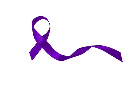 Ribbons of lavender, the concept of the world day of fight against cancer. Purple ribbon isolated on white background.