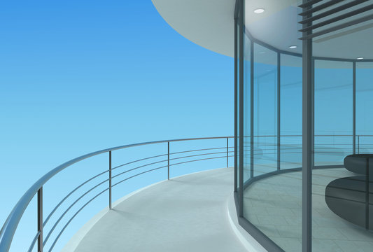 Round terrace of a skyscraper office, hotel or penthouse. 3d illustration