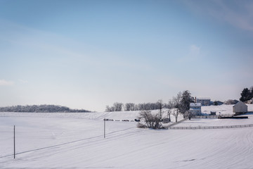 Winter view of snow covered farm fields in rural Carroll County,