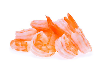 Cooked shrimps isolated on white background.
