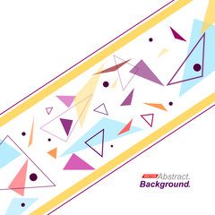 Abstract composition. Minimalistic fashion backdrop design. Patch flying triangles icon. Yellow lines font texture. Modern ad banner. Parts connection fiber. Bright ornament surface. Stock vector art