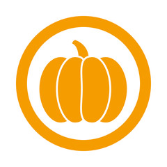 Icono plano calabaza en circulo color naranja
