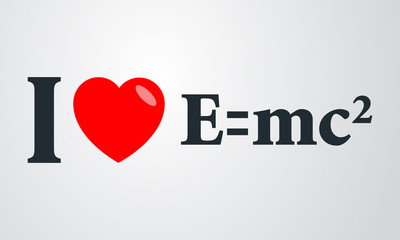 Icono plano i love simbolo E=mc2 en fondo degradado