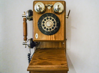 Vintage telephone made of wood