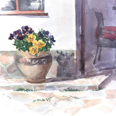 flowerbed flowers watercolor illustration