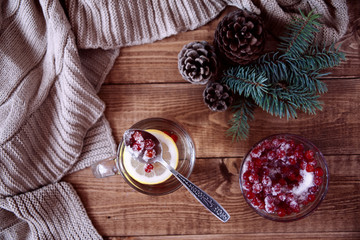 Viburnum with sugar on the table