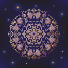 Gold mandala on black background