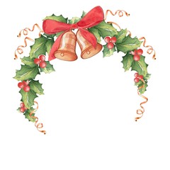 Christmas seamless border made of mistletoe. Watercolor background. handmade drawing. To design greeting cards, posters and packaging.