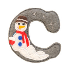 Letter C of the alphabet made of grey felt isolated on white background. Cyrillic (Russian) alphabet set. Font for children with educational pictures