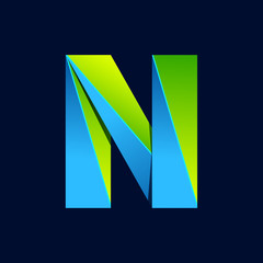 N letter line colorful logo. Abstract trendy green and blue vector design template elements for your application or corporate identity.