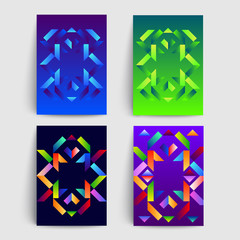 Brochure covers design set. Geometric pattern backgrounds. A4 format templates for business card,poster,flyer etc.
