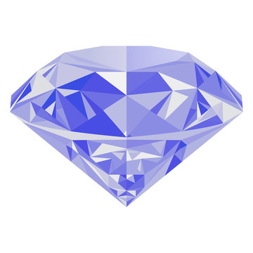 Realistic shining blue diamond jewel isolated on white background. Colorful gemstone that can be used as part of logo, icon, web decor or other design.