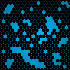 Vector abstract dark blue background with hexagons and holes.