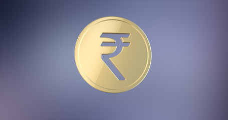 Coin Indian Rupee Gold 3d Icon on gradient background