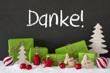 Christmas Decoration, Cement, Snow, Danke Means Thank You