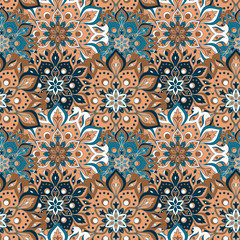 Seamless hand drawn mandala pattern. Vintage elements in oriental style. Texture for wallpapers, backgrounds and page fill. Islam, arabic, indian, turkish,ottoman, asian motifs. Vector illustration.
