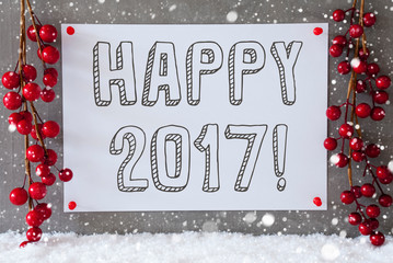 Naklejka na ściany i meble Label, Snowflakes, Christmas Decoration, Text Happy 2017