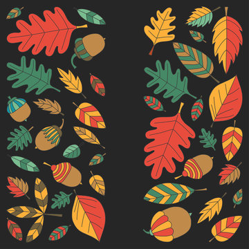 Pattern with autumn leaves Oak Mapple Acorn Linden