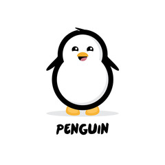 Penguin vector illustration. Penguin smiling face. Cute cartoon character. Arctic animal. Flat vector design on white background.