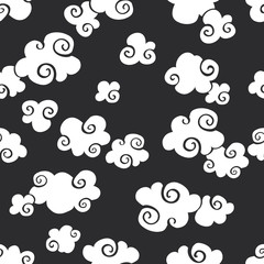 Abstract Clouds Seamless Background - Monochromatic Black & White Colour Palette - 121505846