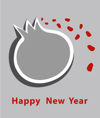 Pomegranate With Text - Happy  New Year , Holiday  Postcard, Vector Illustration 