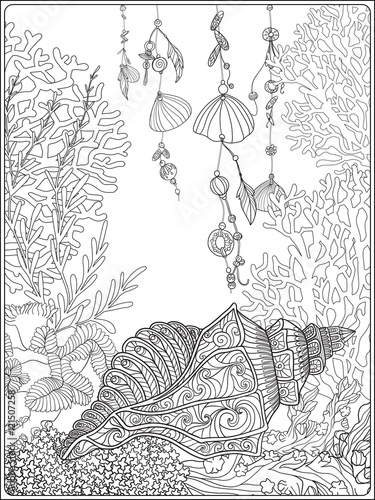 "Coral reef collection.Anti stress coloring book for adult and. Outline