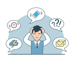 Linear Flat business man head phone deadline multitasking vector