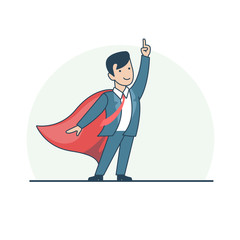 Linear Flat Superhero point suit red cape vector illustration.