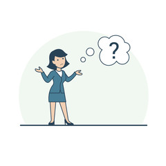 Linear Flat confused woman shrug shoulders chat question vector