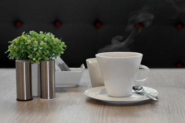 hot coffee with steam