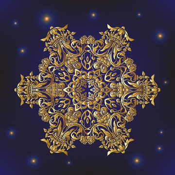 Vintage baroque mandala ornament in gold.