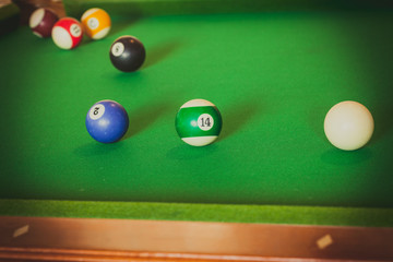 Snooker ball on billiard table