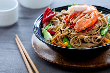 Soba Noodles Stir Fry with Shrimp